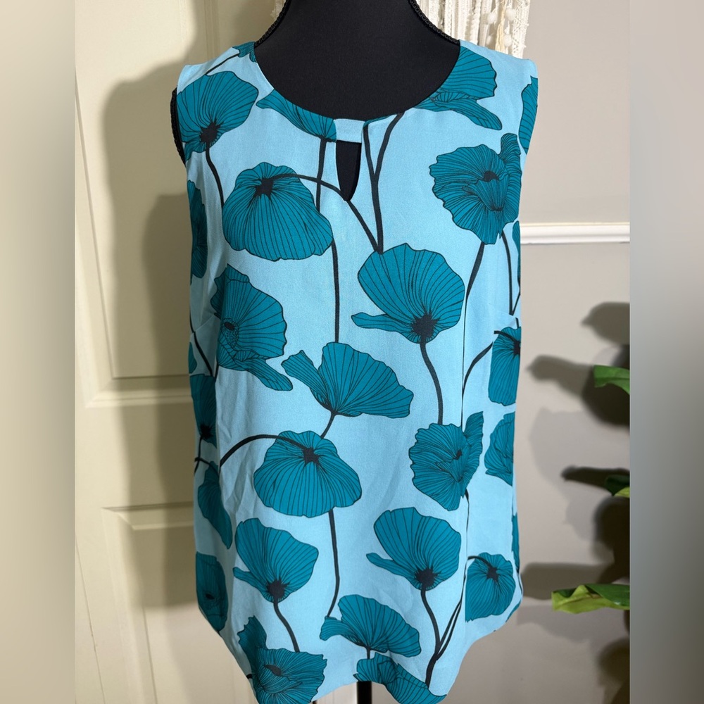 CAbi Aqua Tank with Teal Floral Print size small